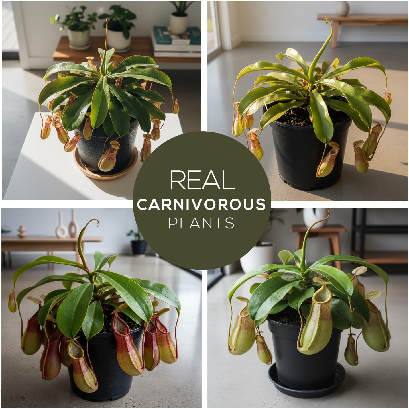 Pitcher Plant Collection (4 Pack) Rare Nephentes Live Carnivorous Plants- Gaya, Miranda, Lady Luck & Alata- Insect Eating Indoor Plants, Exotic Live Pitcher Plants
